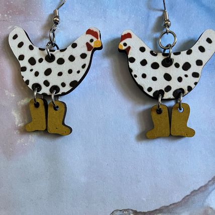 Earrings Hen Boots Design Dangle Earrings Wooden #563