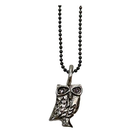Brand New Lucky Feather Sterling Silver Plated Owl Charm Necklace Jeweled Eyes