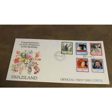 1986 Swaziland FDC Cover - Queen Elizabeth II 60th Birthday - Royal Interest