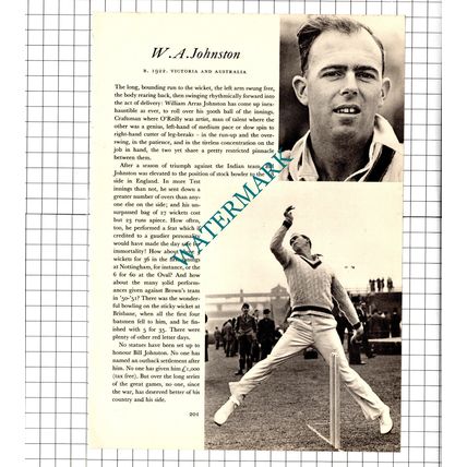 William Arras Johnston Cricketer / Trevor Bailey Cricket - 1952 Book Print
