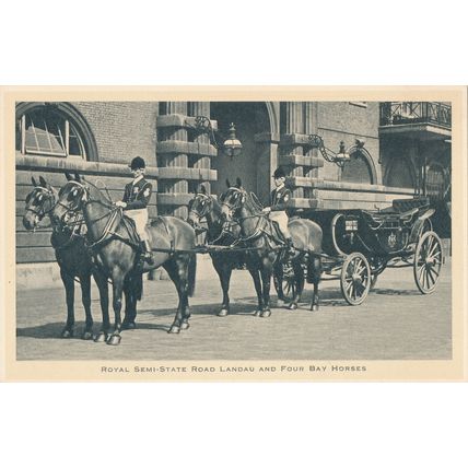 PC21352 Royal Semi State Road Landau and Four Bay Horses. Tuck