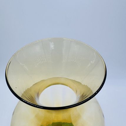 Murano Vetro Eseguito Amber Optic Ribbed Art Glass Footed Vase Large 16in