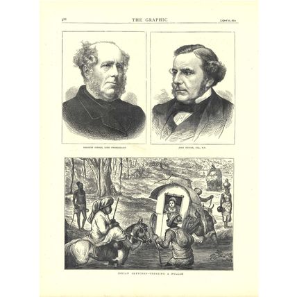 INDIAN SKETCHES - CROSSING A NULLAH - VISCOUNT SYDNEY 1872 VICTORIAN ENGRAVINGS