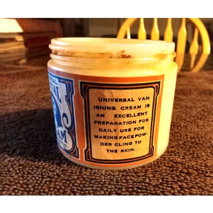 Old Vintage Universal Special Cream Label On Old Milk Glass Jar Circa 1910