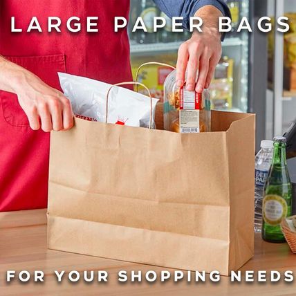 16X6X12 Inch 100 Pcs Kraft Paper Bags with Handles Bulk, Kraft Shopping Bags, Br