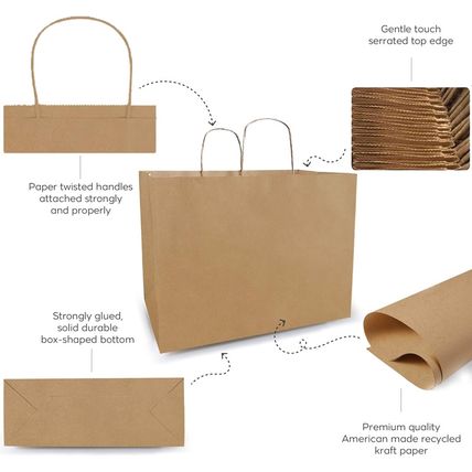 16X6X12 Inch 100 Pcs Kraft Paper Bags with Handles Bulk, Kraft Shopping Bags, Br