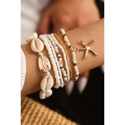 White 7pcs Bohemian Shell Starfish Beaded Bracelets