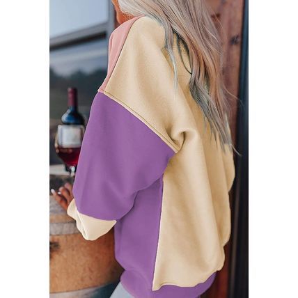 Meadow Mauve Colorblock Patchwork Drop Shoulder Sweatshirt