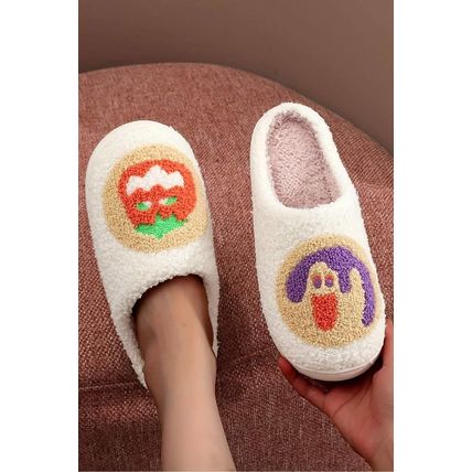 White Halloween Pumpkin Plush Winter Home Slippers