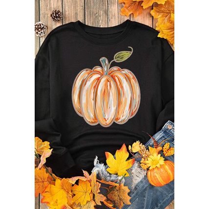 Black Thanksgiving Pumpkin Graphic Drop Shoulder Sweatshirt