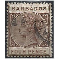 Barbados 1885 SG98 4d Pale Brown Fine Used . ..