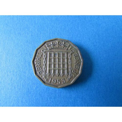 1953 QUEEN ELIZABETH II BRASS THREEPENCE - COIN - 1 FREE POST. B
