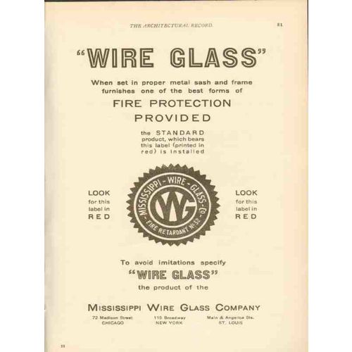 mississippi wire glass company 1911 fire protection provide vintage ad