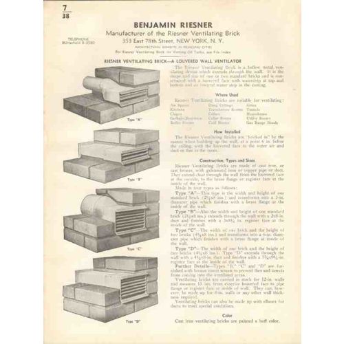 benjamin riesner 1938 ventilating brick louvered wall vintage catalog