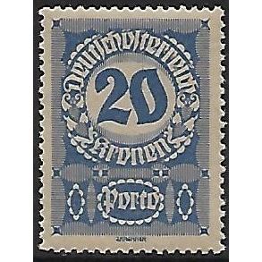 Po Mi 92 y: 20 Kr. deep blue Postage Due Stamp: Numeral, grey paper.