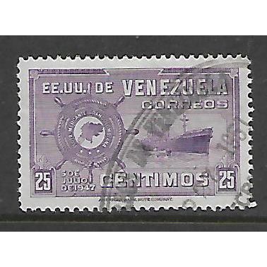 VENEZUELA 1948 COLOMBIA MERCHANT MARINE 25c VIOLET FREIGHTER SG 785 FINE USED#
