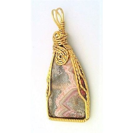 Crazy Lace Agate Brass Wire Wrap Gemstone Pendant 59