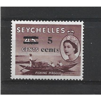 Seychelles.SG191 5c on 45c Fishing Pirogue (Purple-Brown).Mounted Mint.Sep24a