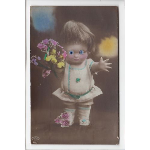 Girl with Glass or Plastic Inset Eyes Old Novelty Postcard 3601