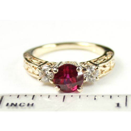 Created Ruby w/ 2 Accents, 10KY Gold Ring, R254