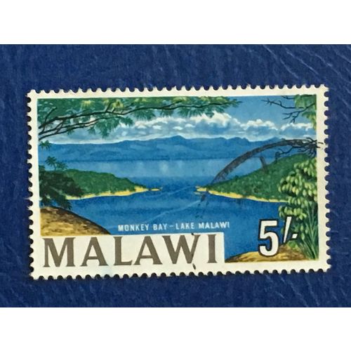 Malawi QEII 1965 5s blue green yellow sepia Lake Malawi Used SG225a Sc15a stamp