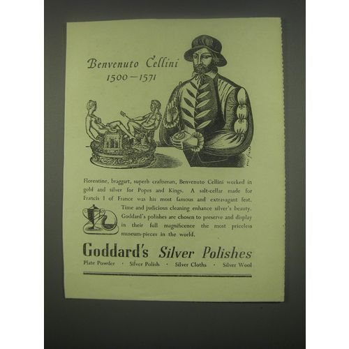 1949 Goddard's Silver Polishes Ad - Benvenuto Cellini 1500-1571