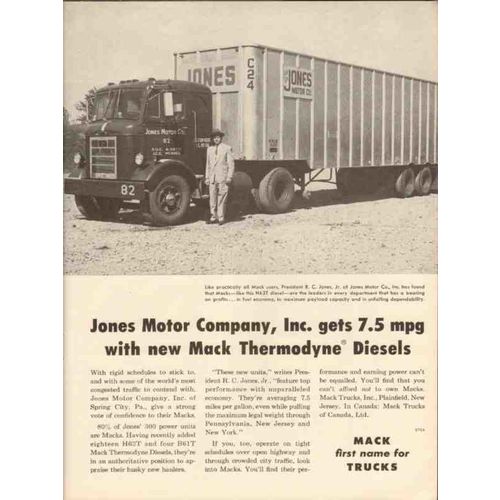 MACK TRUCKS 1956 Jones Motor Company thermodyne diesels vintage ad