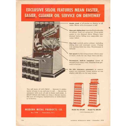 MODERN METAL PRODUCTS COMPANY 1956 Seloil oil service vintage ad