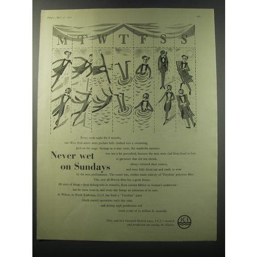 1955 ICI Imperial Chemical Industries Ad - Never wet on Sundays