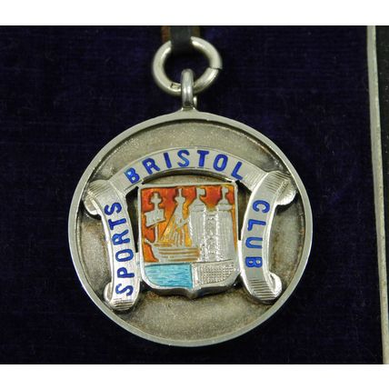 Vintage Bristol Sports Club Silver Enamel Pocket Watch Fob Or Medal 1923 Hicks