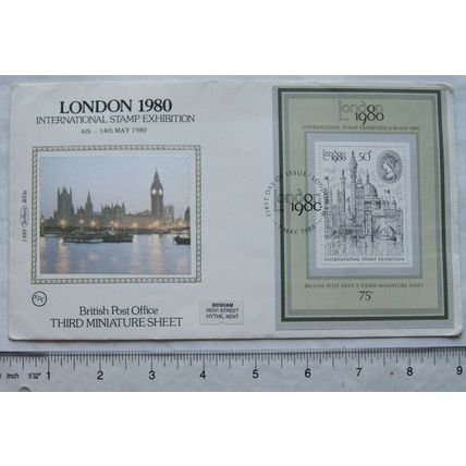 1980 first day cover silk Houses of Parliament, London Internional Stamp Exhib.