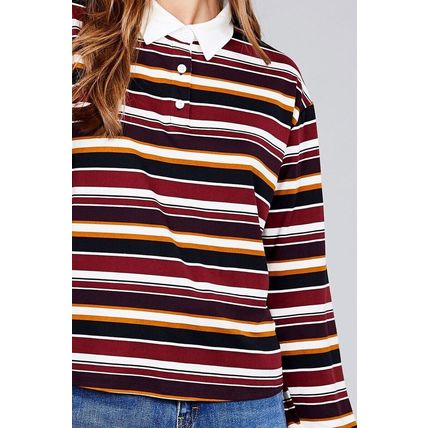 Women's Plus Size Burgundy Long Sleeve Striped Shirt (1XL)