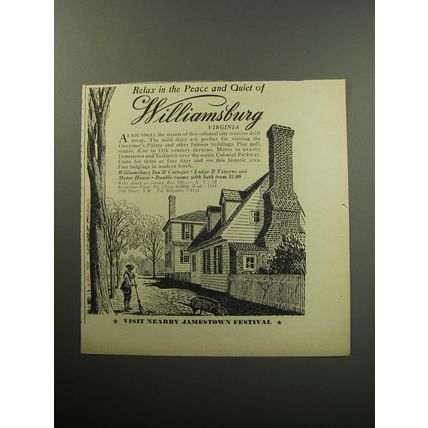 1957 Williamsburg Virginia Ad - Relax in the Peace and quiet of Williamsburg