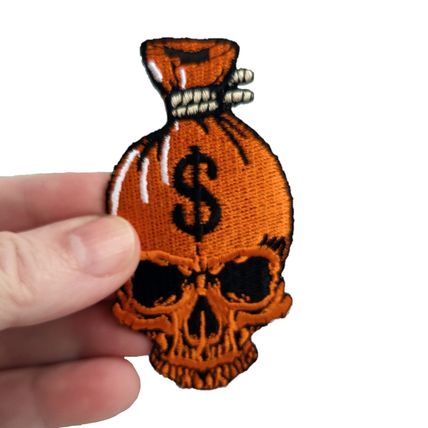 Money Bags Dollar Skull Iron on Embroidered sew Patch Badge 4.5 cm x 8 cm P338