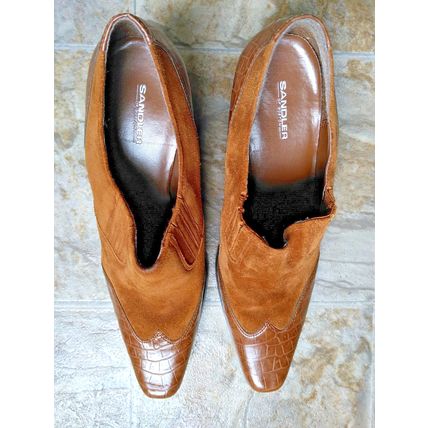 Women's Sandler of Boston Brown Shoes 10M Croc Leather & Suede 3" Heel Shootie