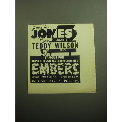 1958 Embers Restaurant Ad - Jonah Jones Quartet Teddy Wilson Trio
