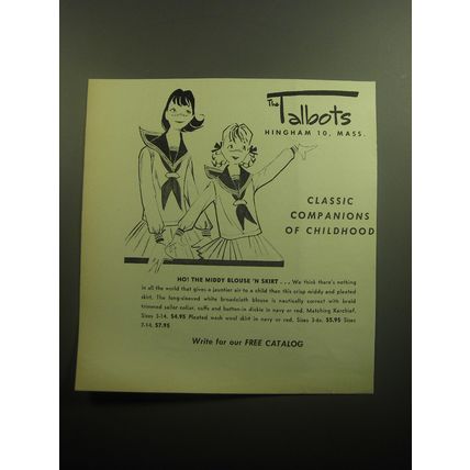 1958 Talbots Middy Blouse 'n Skirt Ad - Classic companions of Childhood