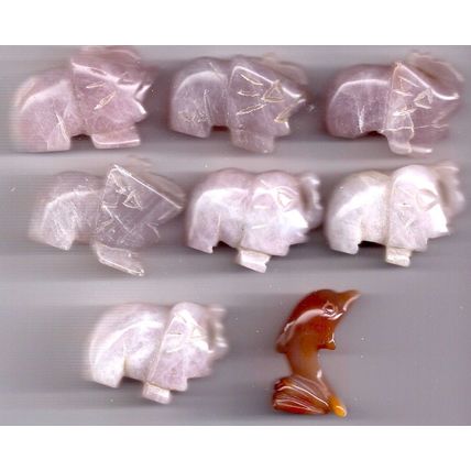 Lot of Rose Quartz Elephant Gemstone Carvings