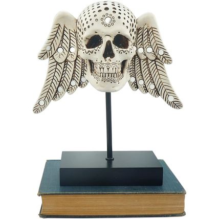 Cyborpon-Winged Decorative Skull w/ Angel Wings on Spindle-9.8"-NEW-SEALED-FAST