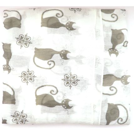 Womens Black Cat Scarf Thin Off White 192 cm x 72 cm Comes Boxed Gift Accessory