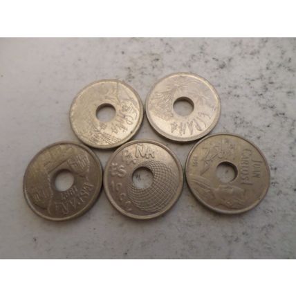 Spain - 5 differently dated - 25 pesetas coins