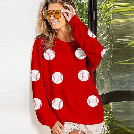 Woman Long Sleeve Baseball Sweatshirt Loose Fit Casual Game Day Run Large