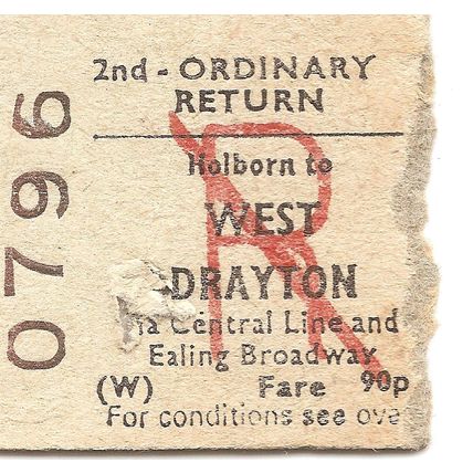 B.R.B. Edmondson Ticket - Holborn to West Drayton & Yiewsley