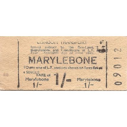 London Transport BMR Machine Ticket - Marylebone - 1/-