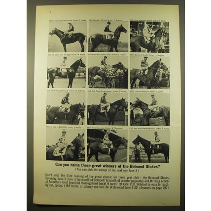 1961 Belmont Stakes Ad - Can you name these great winners of the Belmont Stakes?
