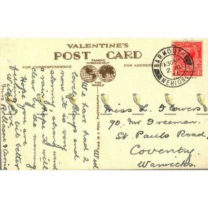Marine Parade & Promenade, Barmouth, Wales, 220744 Valentine Postcard, 1934