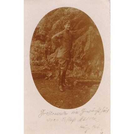 French Soldier 1918 Hand Signed Portrait Old WW1 Postcard