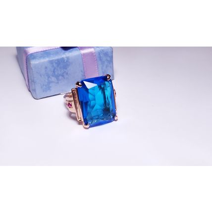 Estate 15ctw Lab Created Topaz &Ruby Scroll basket 925/14kt Rose Gold Ring#22107