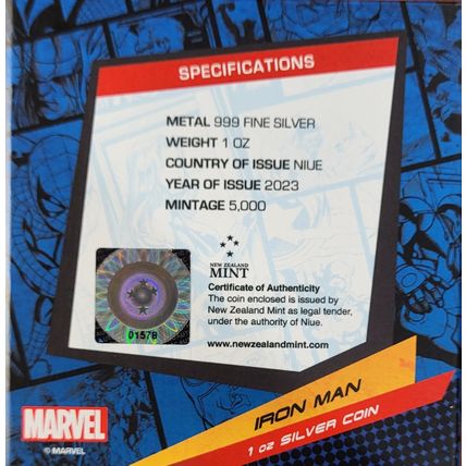 1 Oz Silver Collectible 2023 Iron Man Marvel Comics Only 5000 Made RARE