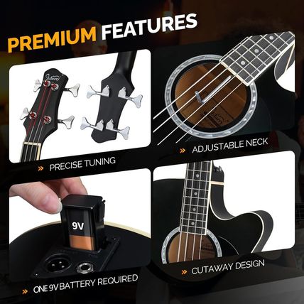 GLARRY Full Size Acoustic Electric Bass Guitar Beginner Kit, Cutaway 4 Strings E